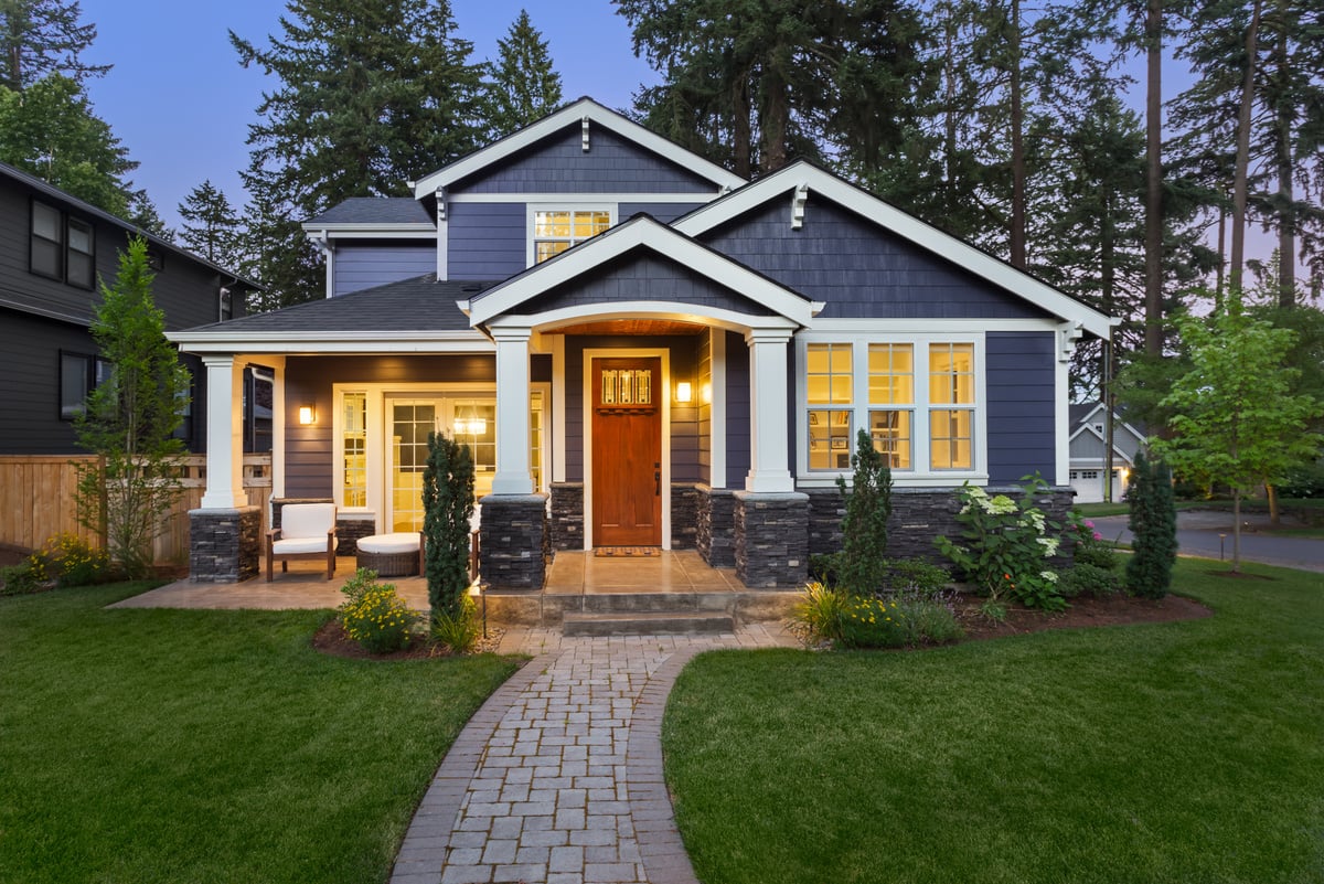 Beautiful luxury home exterior at twilight